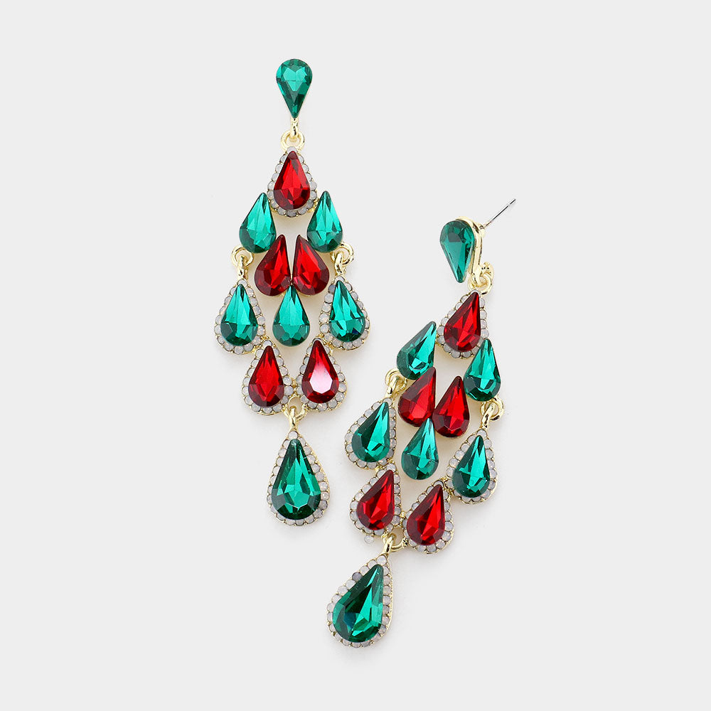 Multi-Color Crystal Chandelier Earrings Made of Teardrops on Gold| Prom Earrings| Pageant Earrings 