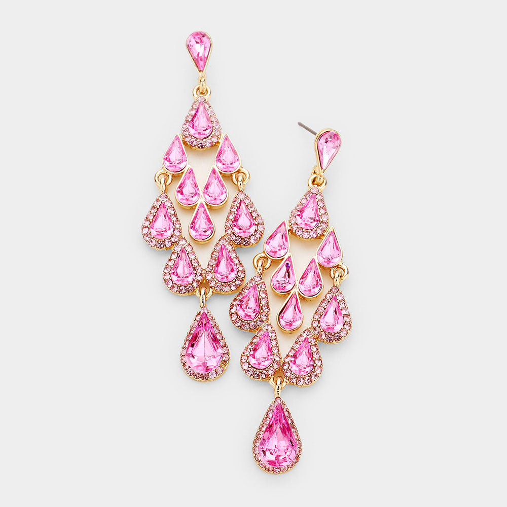 Rose Crystal Chandelier Earrings Made of Teardrops on Gold| Prom Earrings| Pageant Earrings 