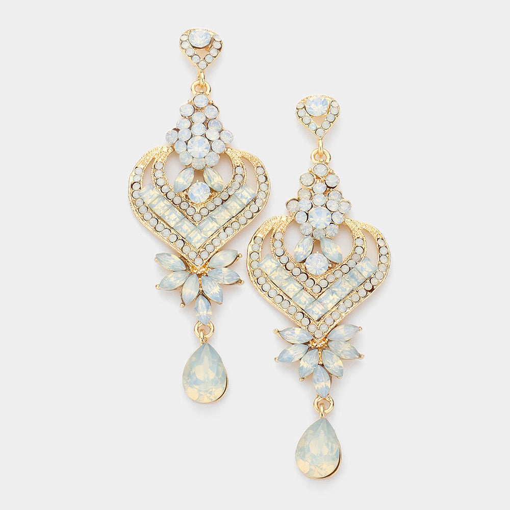 White Opal Heart and Teardrop Earrings on Gold