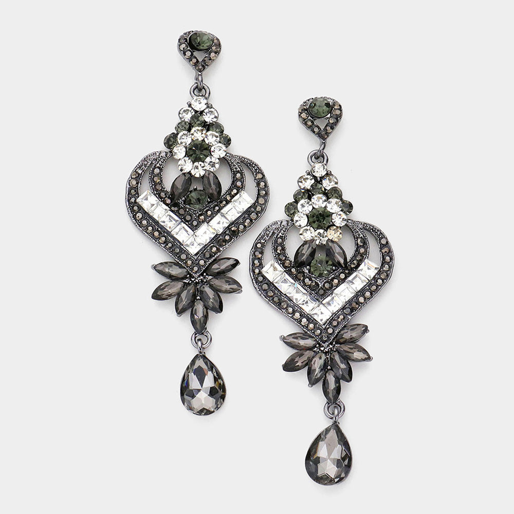 Black Diamond Crystal Heart and Teardrop Earrings