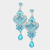 Aqua Crystal Heart and Teardrop Earrings 