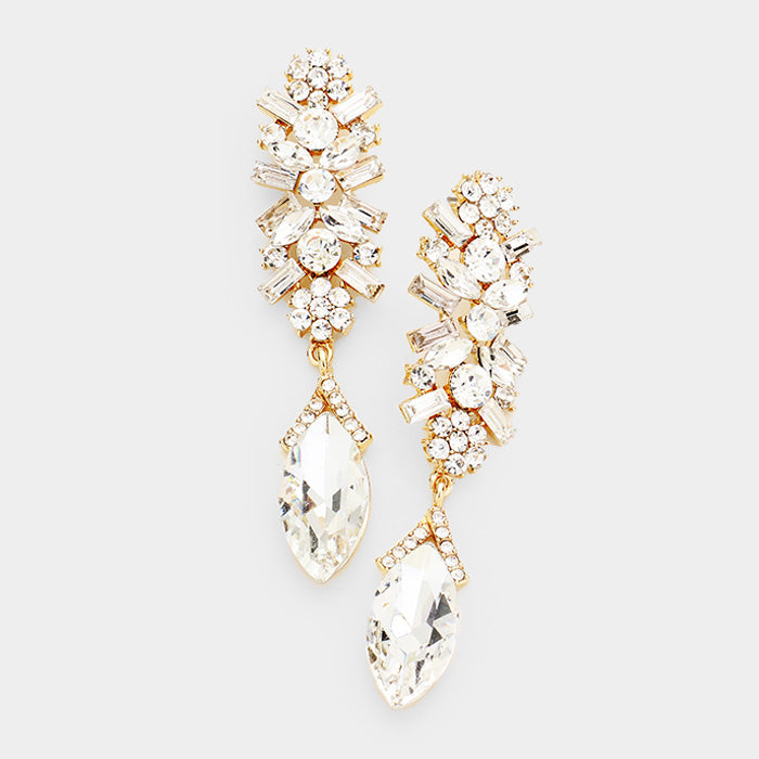 Clear Marquise crystal earrings on Gold