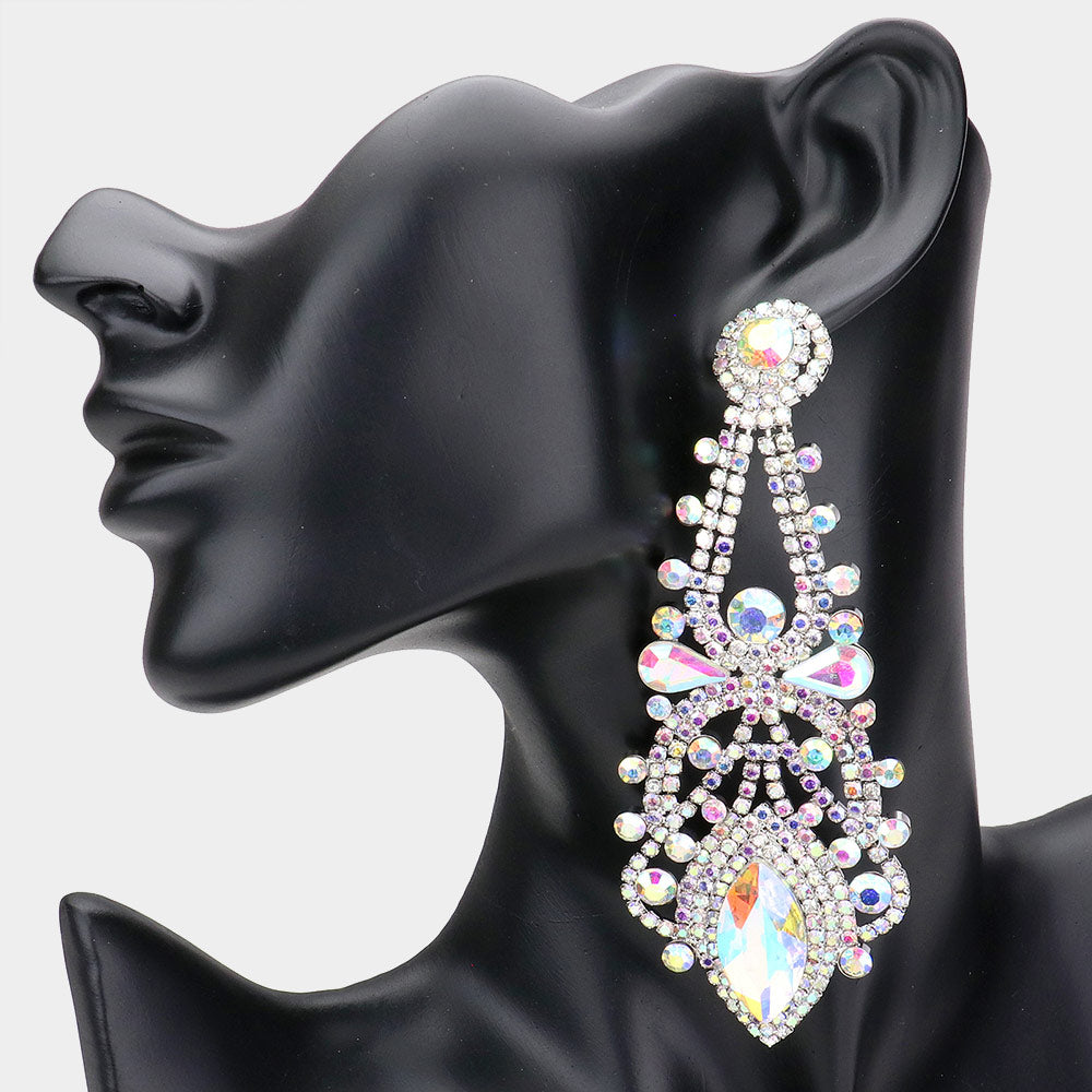 Oversized AB Crystal Marquise Stone Statement Earrings  | Pageant Earrings | 536013