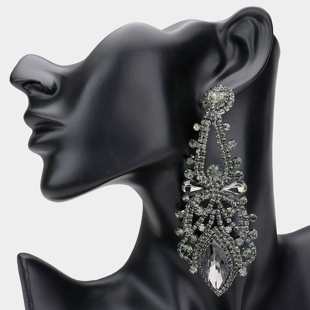 Oversized Black Diamond Crystal Marquise Stone Statement Earrings  | Pageant Earrings