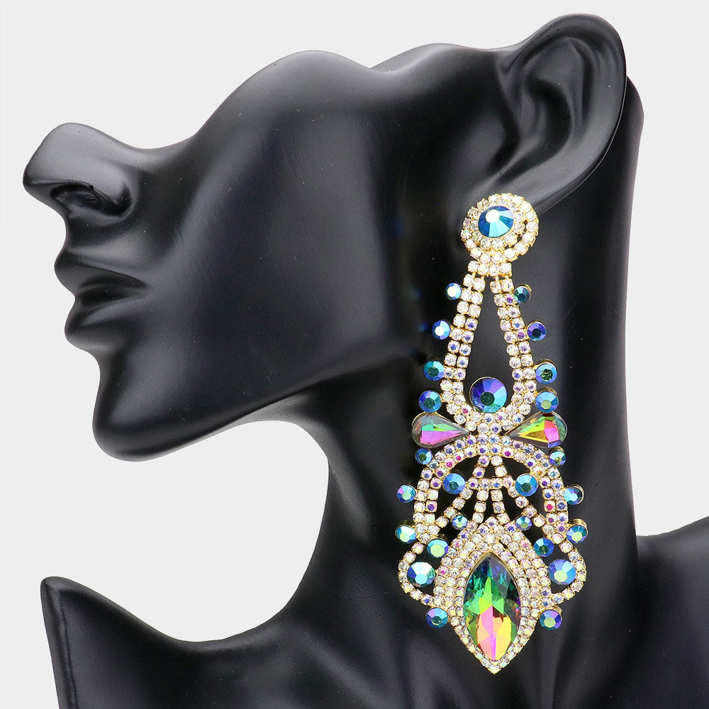 Oversized Multi-Color Crystal Marquise Stone Statement Earrings  | Pageant Earrings