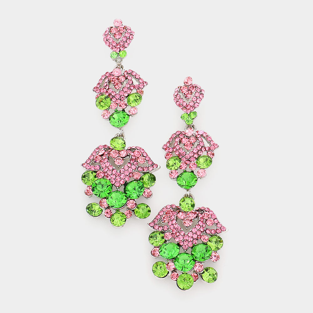 Pink and Green Crystal Dangle Earrings