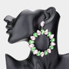 Large Pink & Green Teardrop Round Pageant Earrings 