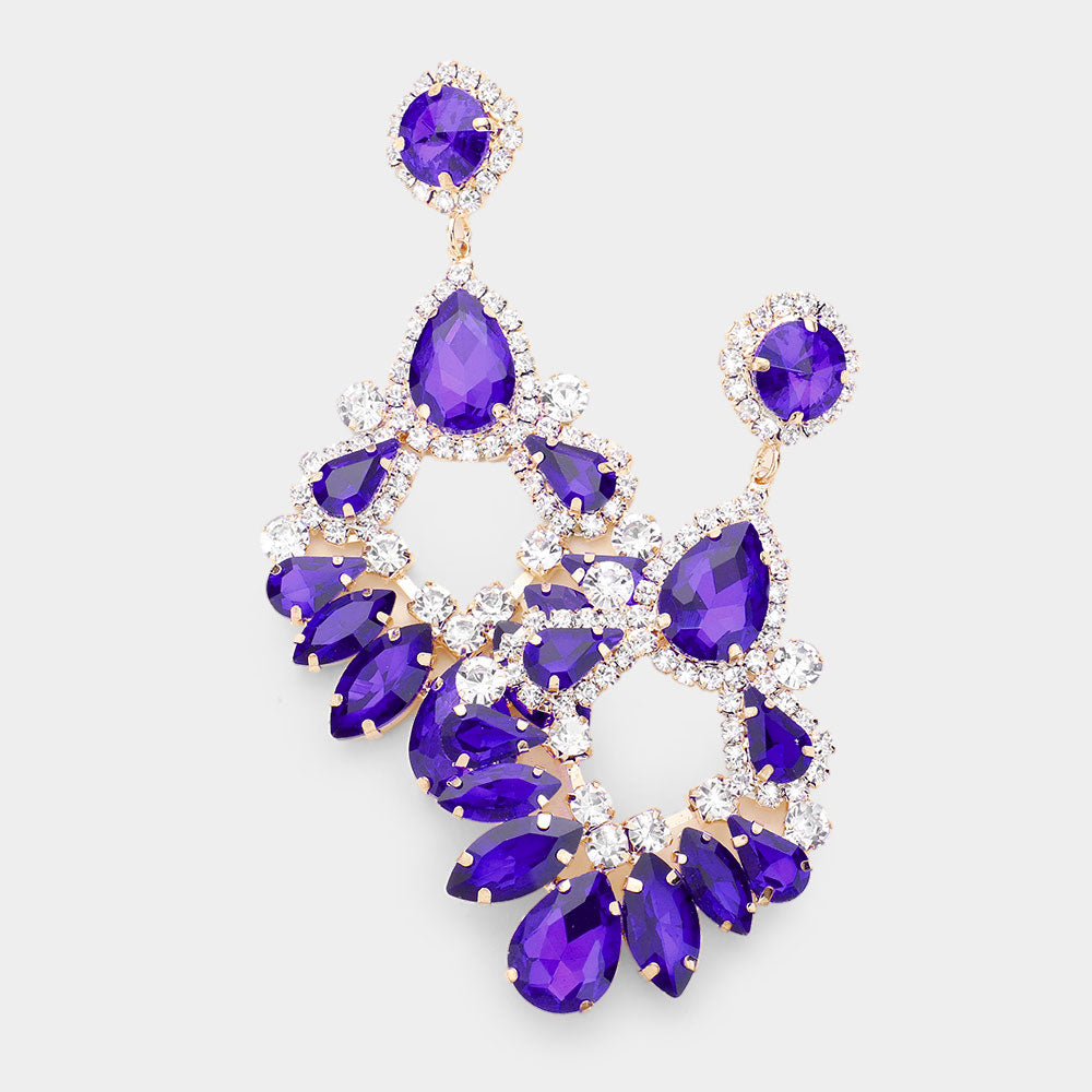 Large Purple Crystal Teardrop Chandelier Earrings