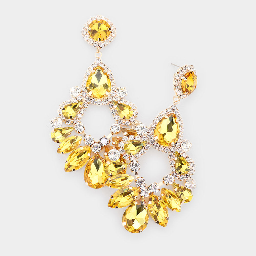 Large Yellow Crystal Teardrop Chandelier Earrings 