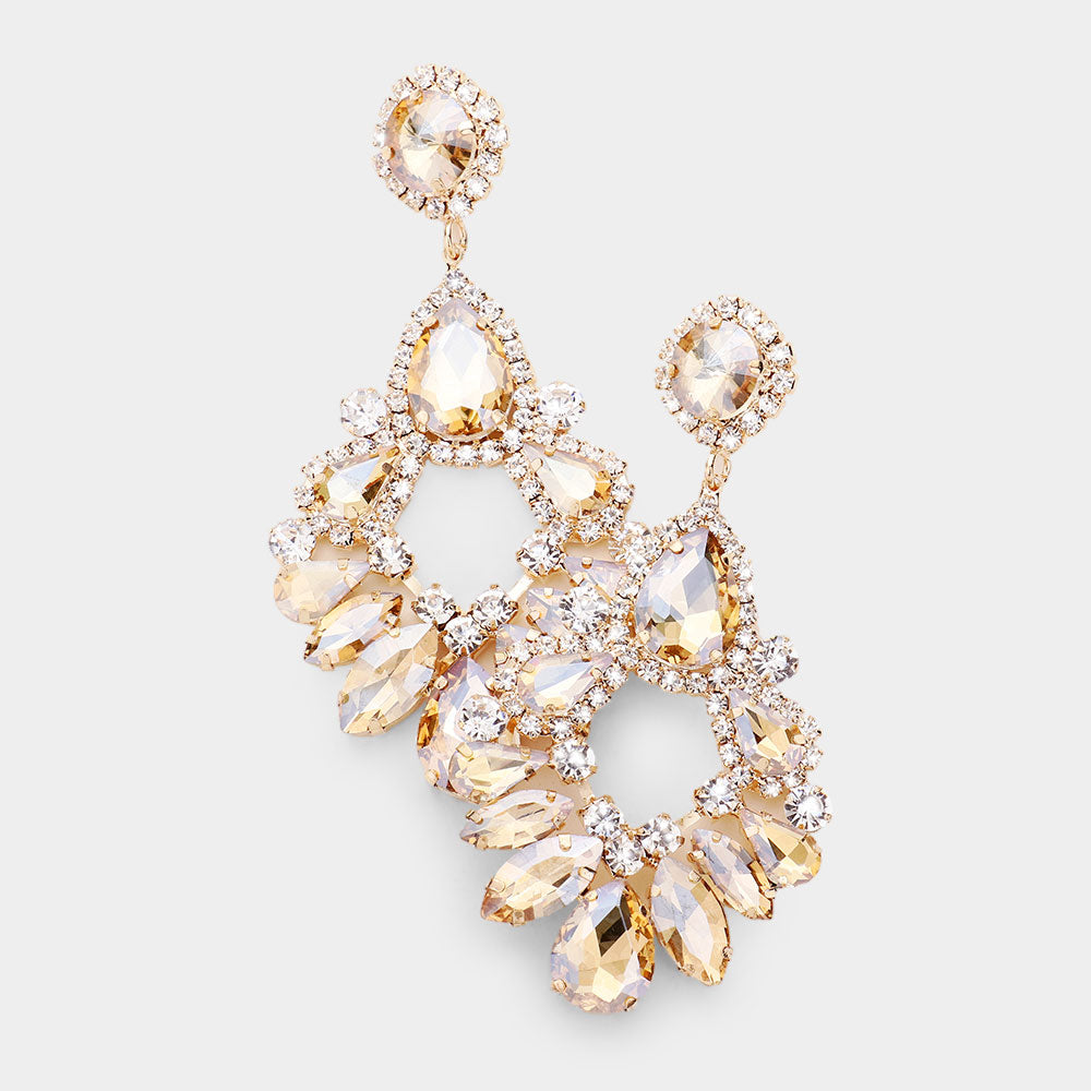 Large Gold Crystal Teardrop Chandelier Earrings 