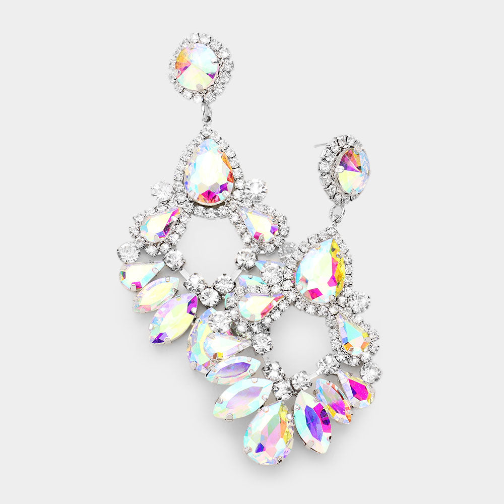 Large AB Crystal Teardrop Chandelier Earrings on Silver
