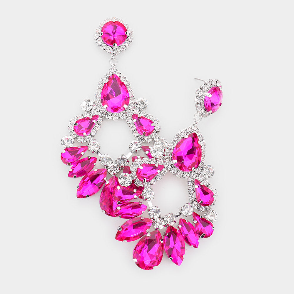 Large Fuchsia Crystal Teardrop Chandelier Earrings