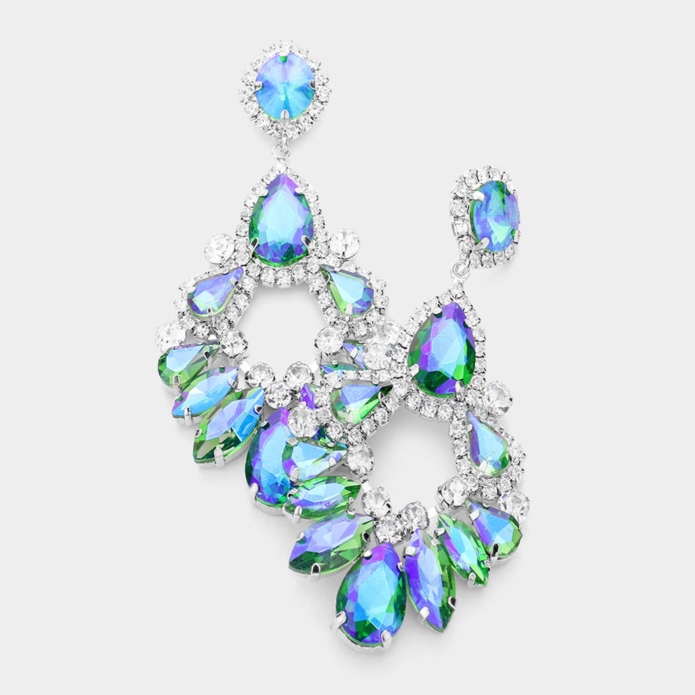 Large Blue/Green/AB Pageant Earrings