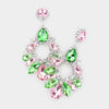 Large Pink & Green Crystal Teardrop Chandelier Earrings 