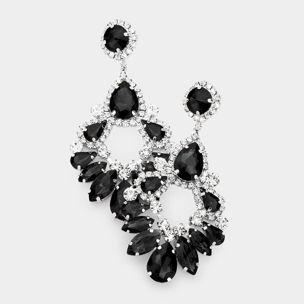 Large Black Crystal Teardrop Chandelier Earrings 