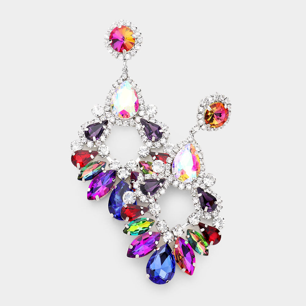 Large Multi-color Crystal Teardrop Chandelier Earrings
