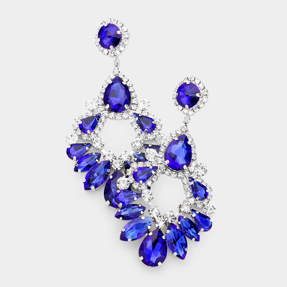Large Sapphire Crystal Teardrop Chandelier Earrings 