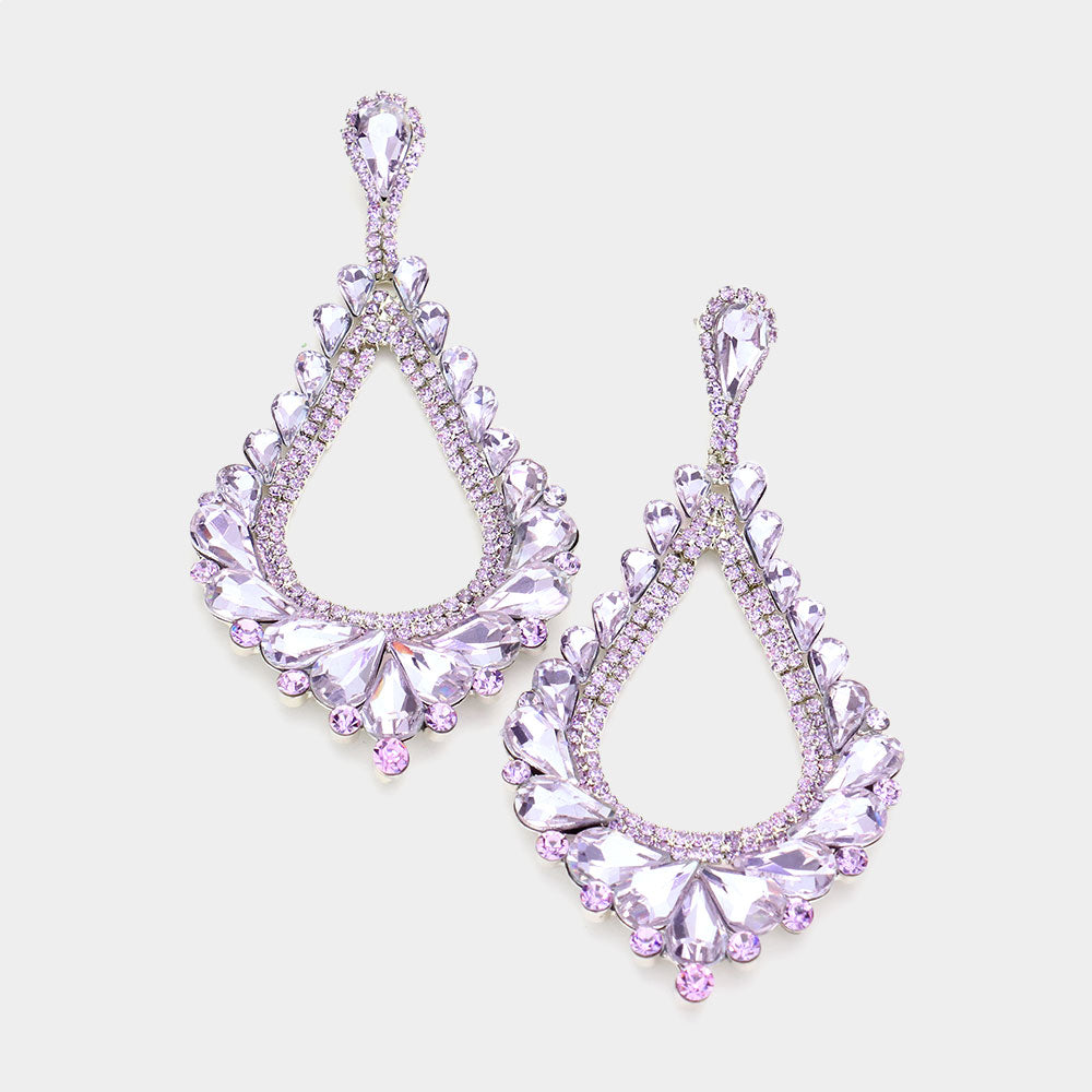 Oversized Cut Out Lavender Crystal Teardrop Earrings