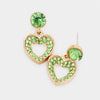 Little Girls Green Pave heart cut out earrings