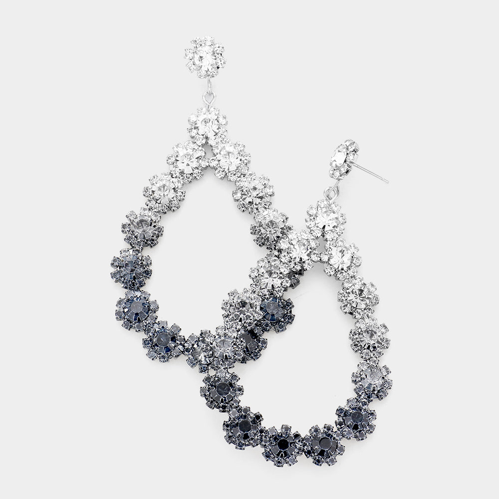 Crystal Open Teardrop Ombre Clear to Black Pageant Earrings