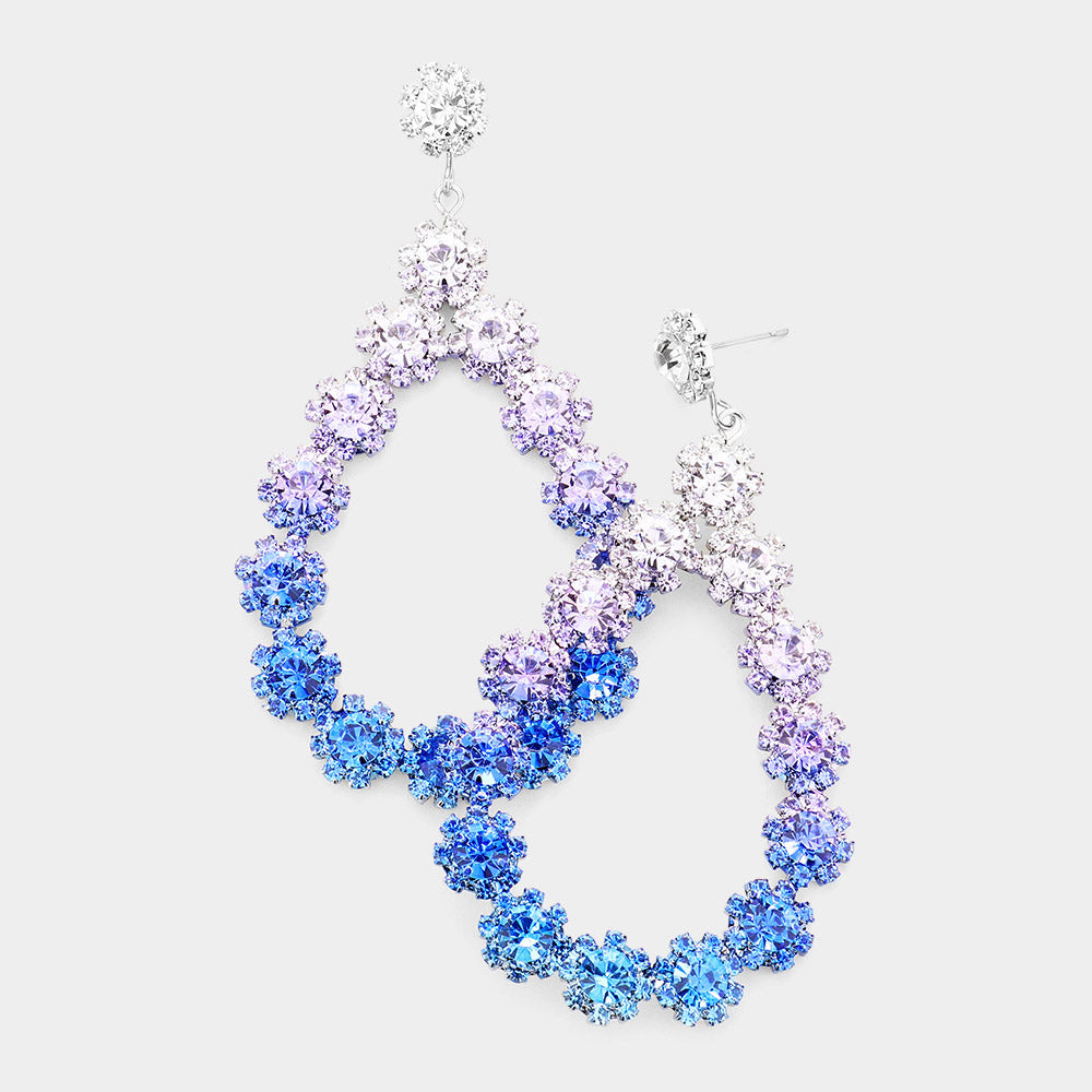 Crystal Open Teardrop Ombre Purple to Blue Pageant Earrings