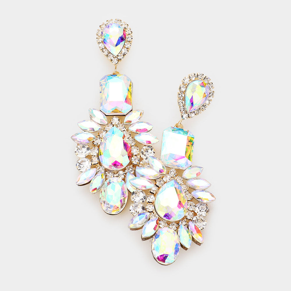 AB Crystal Multi Stone Chandelier Earrings on Gold