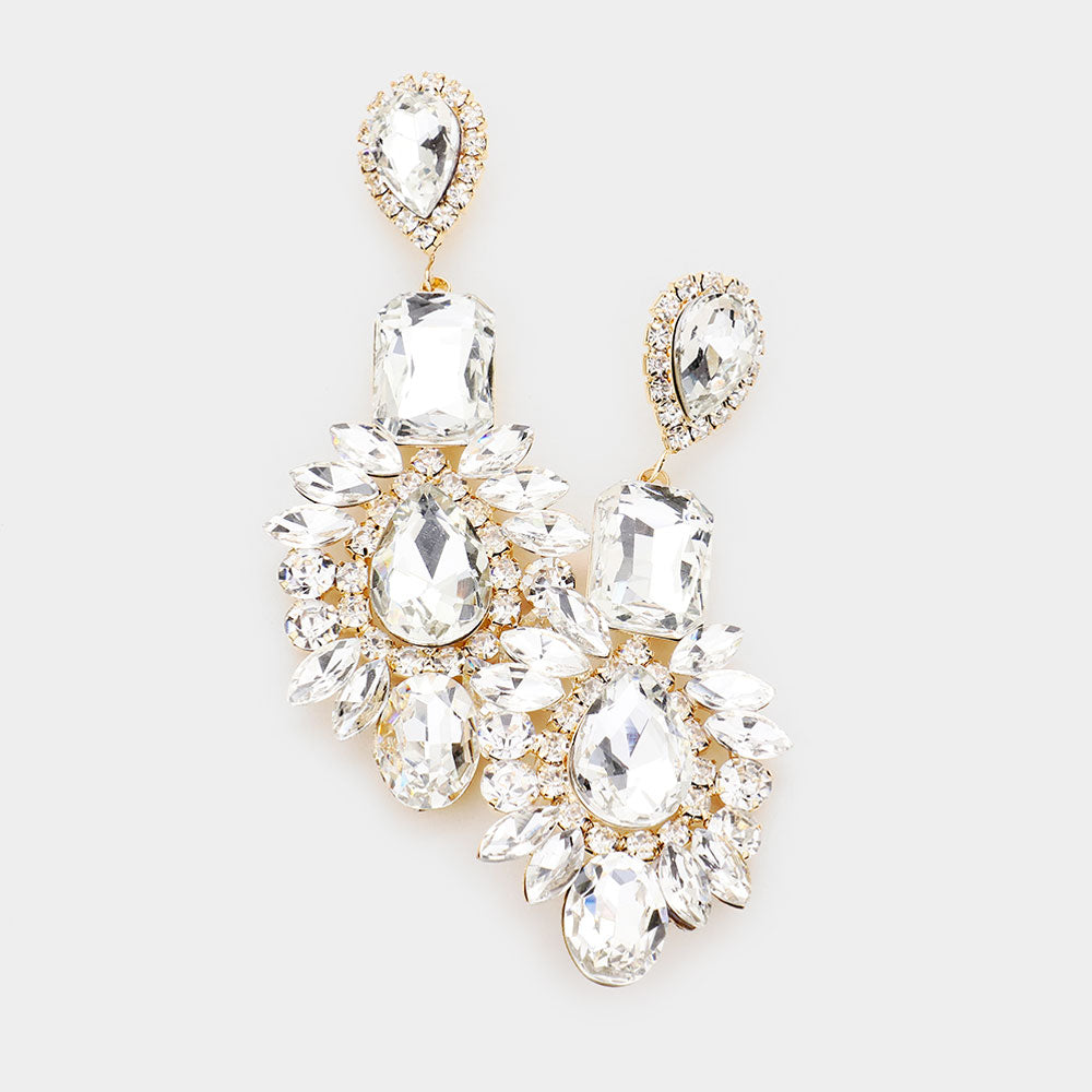 Clear Crystal Multi Stone Chandelier Earrings on Gold