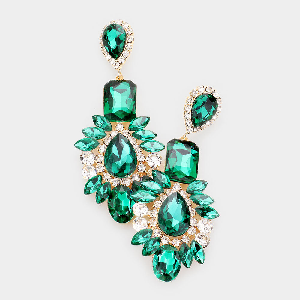 Emerald Crystal Multi Stone Chandelier Earrings