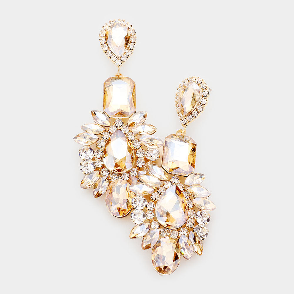 Light Topaz Crystal Multi Stone Chandelier Earrings 