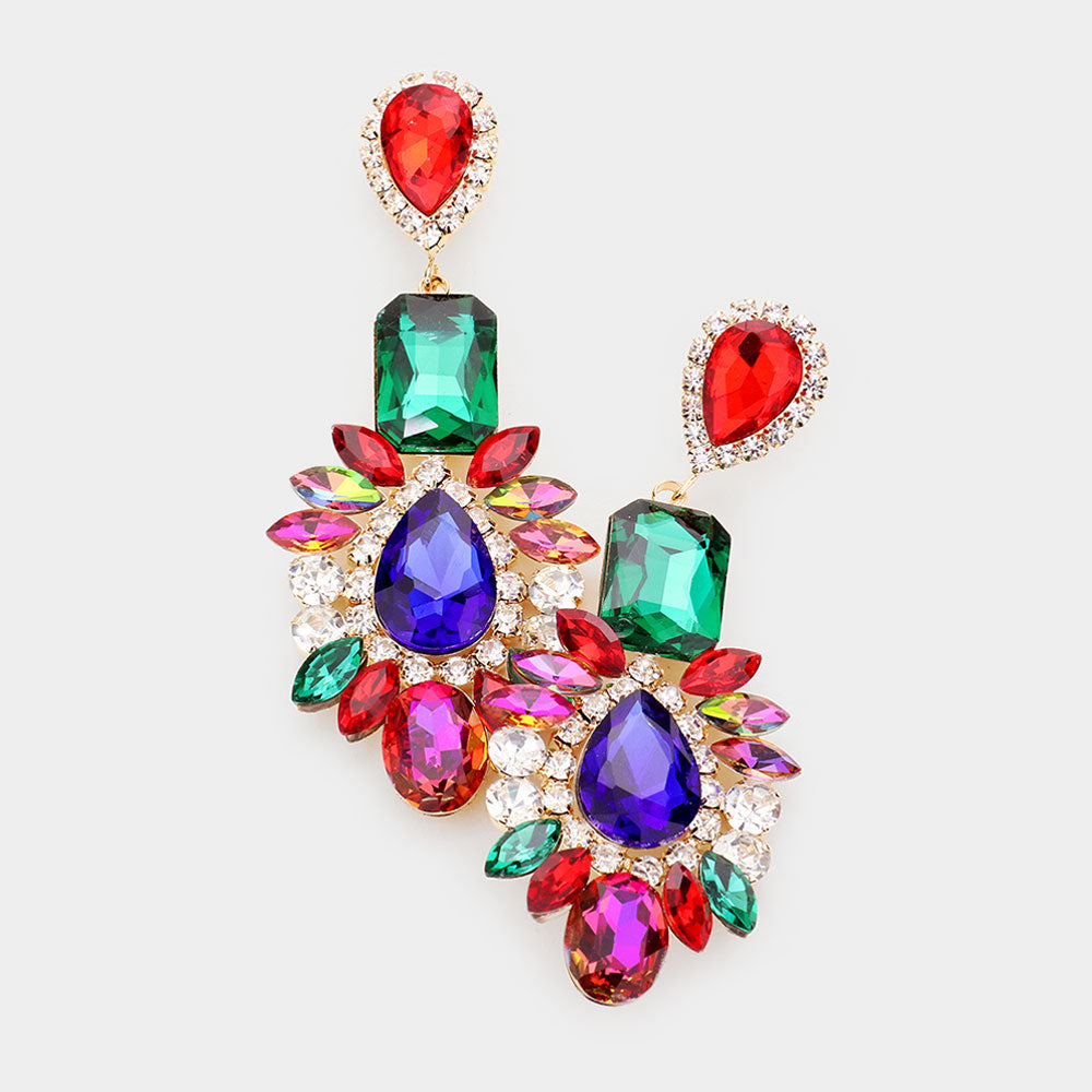 Multi-Color Crystal Multi Stone Chandelier Earrings 