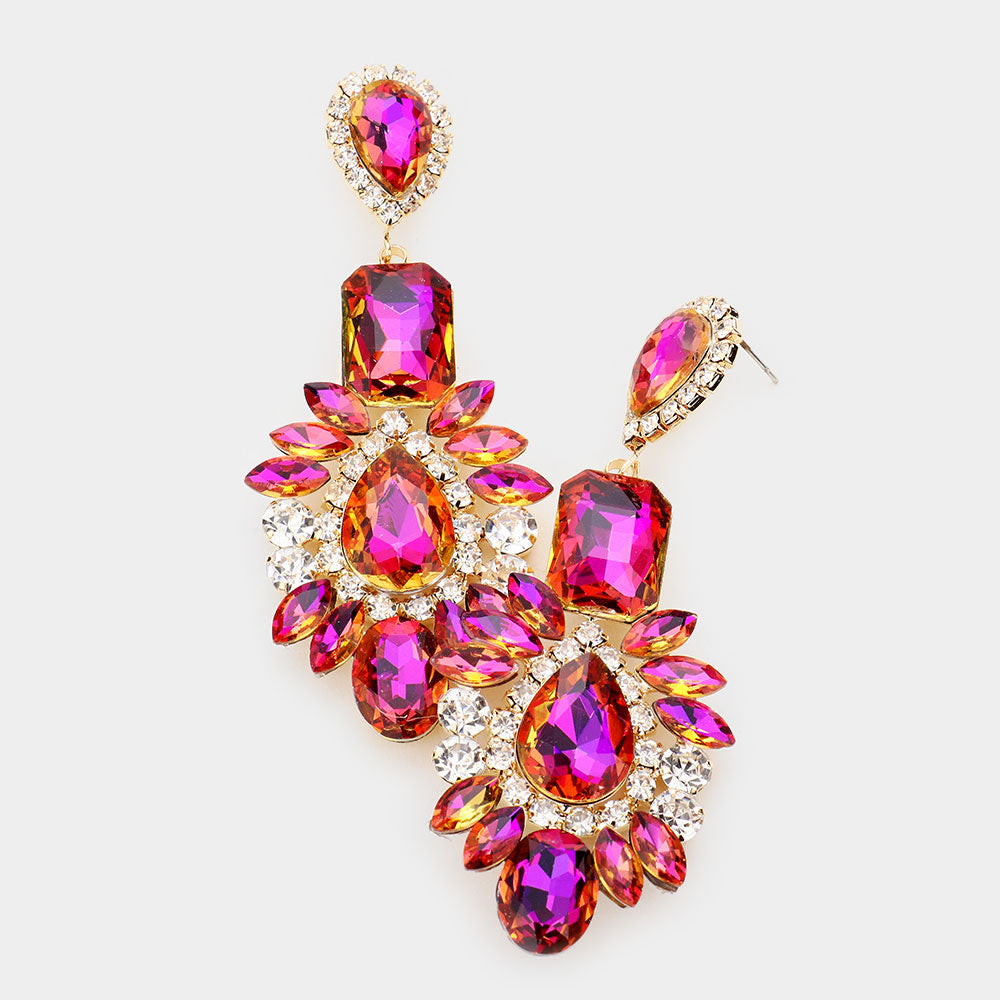 Purple Crystal Multi Stone Chandelier Earrings 