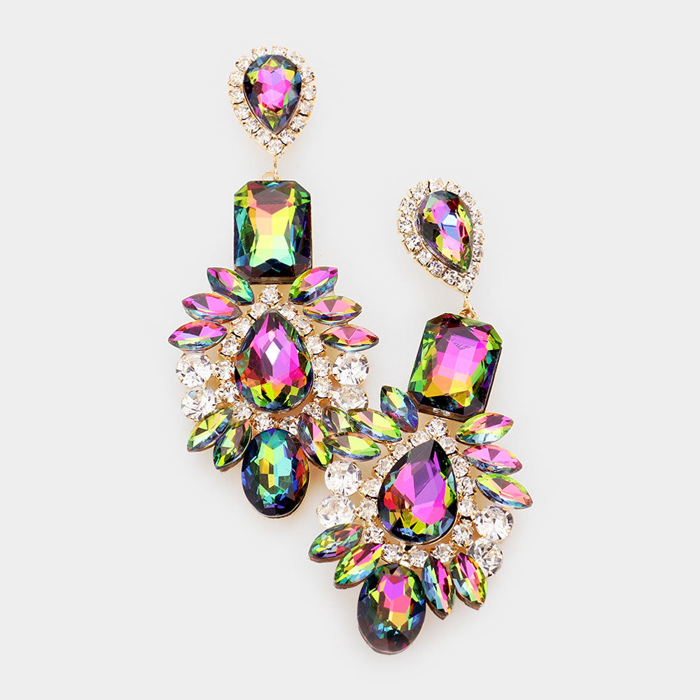 Multi-Color Crystal Multi Stone Chandelier Earrings | 491857