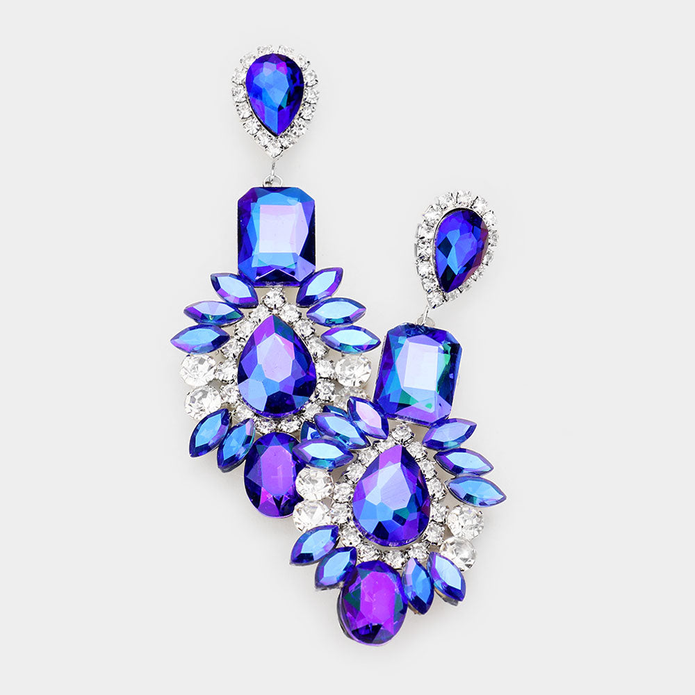 Blue Crystal Multi Stone Chandelier Earrings