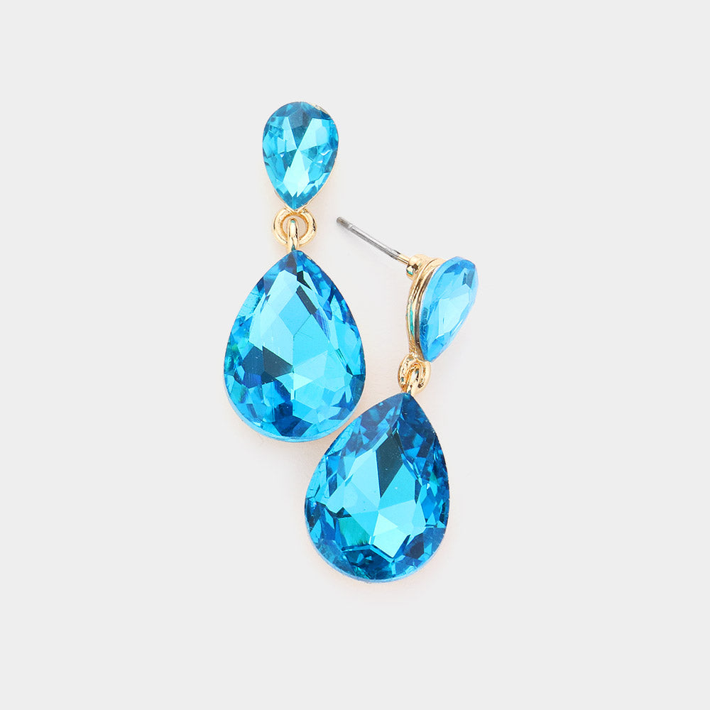 Small Aqua Crystal Teardrop Dangle Earrings | Little Girls | Older Girls Interview