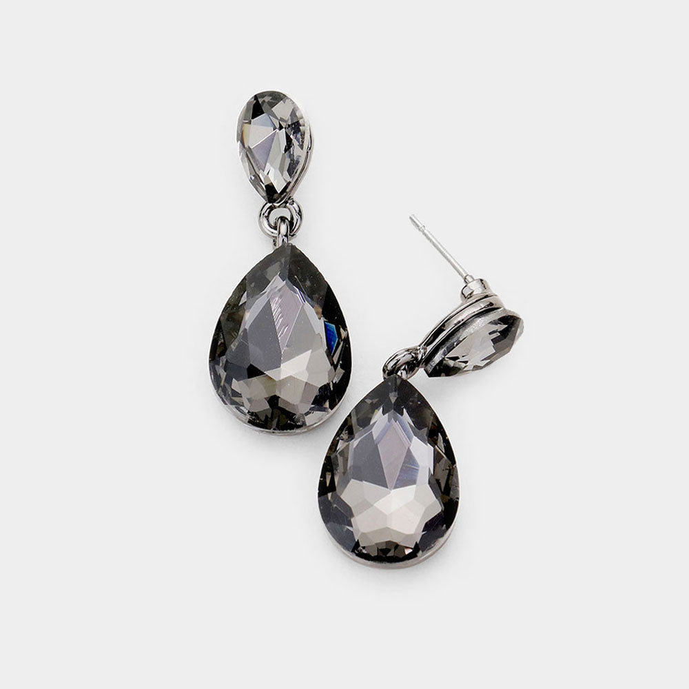 Small Black Diamond Crystal Teardrop Dangle Earrings | Little Girls | Older Girls Interview