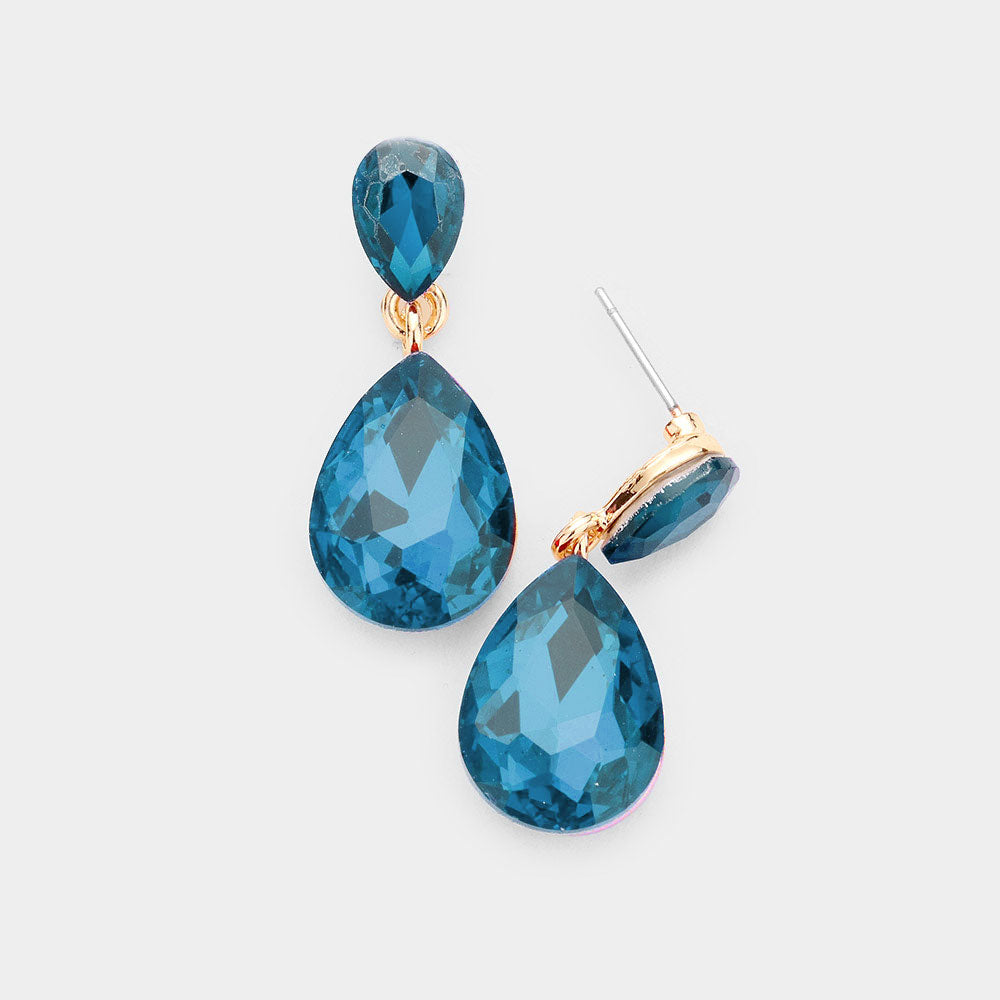 Small Teal Crystal Teardrop Dangle Earrings | Little Girls | Older Girls Interview | 488246