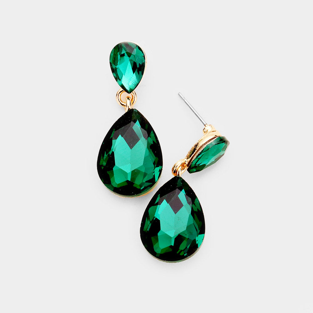 Small Emerald Crystal Teardrop Dangle Earrings on Gold | Little Girls | Older Girls Interview