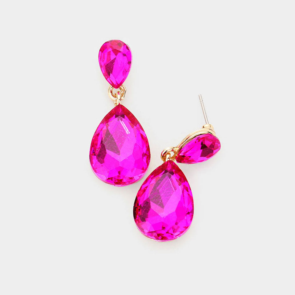Small Fuchsia Crystal Teardrop Dangle Earrings Little Girls