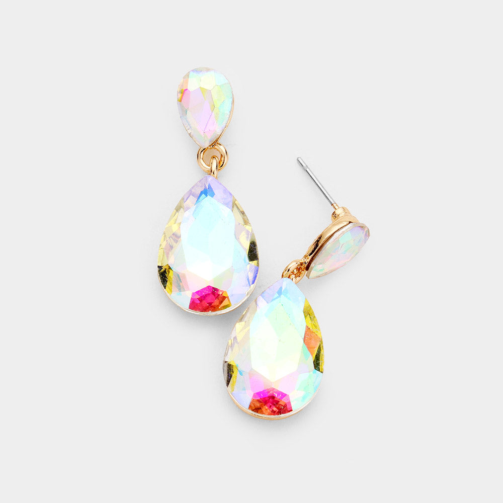 Small AB Crystal Teardrop Dangle Earrings on Gold | Little Girls | Older Girls Interview