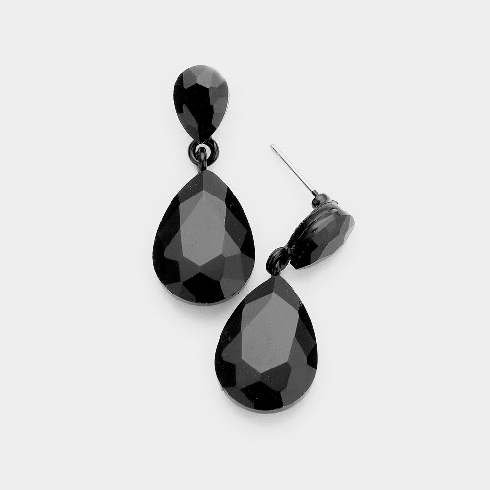 ★SENTIMENTS★ NO.277 [BLACK] EARRING Small Black Crystal Teardrop Dangle Earrings | Little Girls