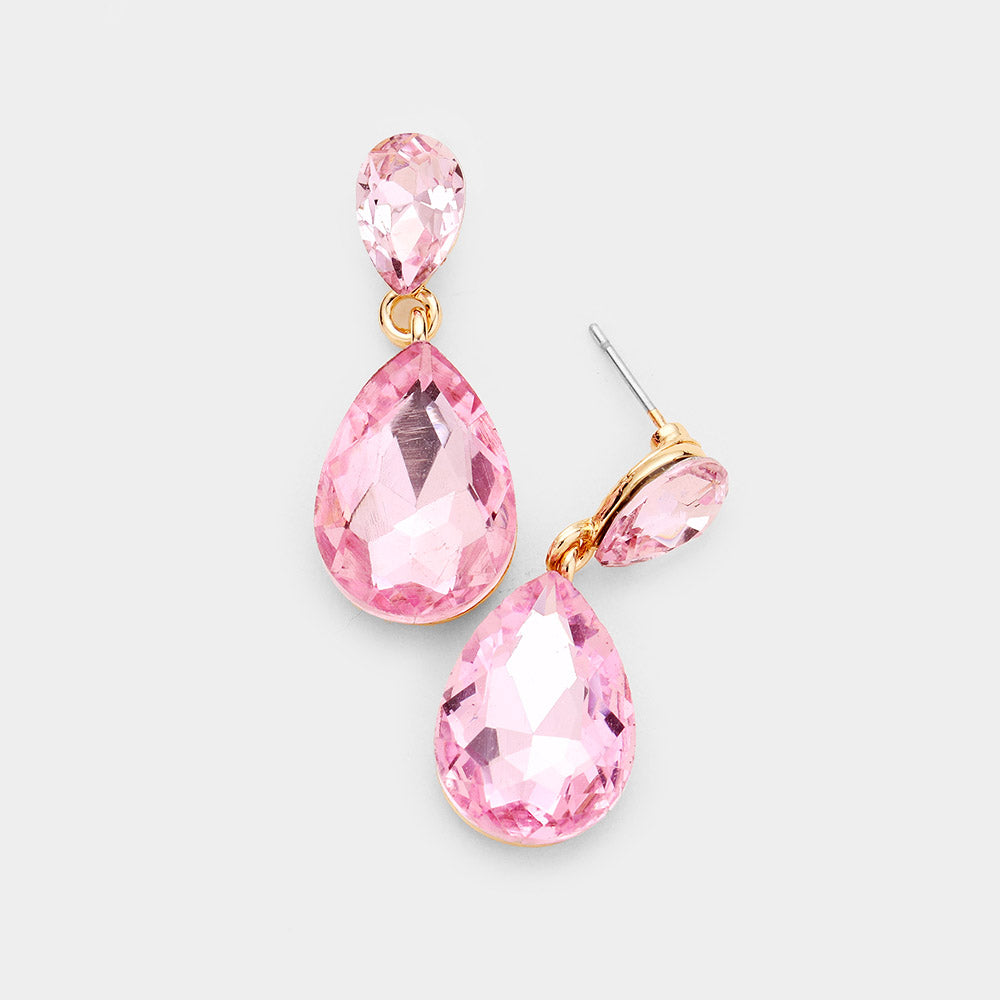 Small Pink Crystal Teardrop Dangle Earrings on Gold | Little Girls | Older Girls Interview