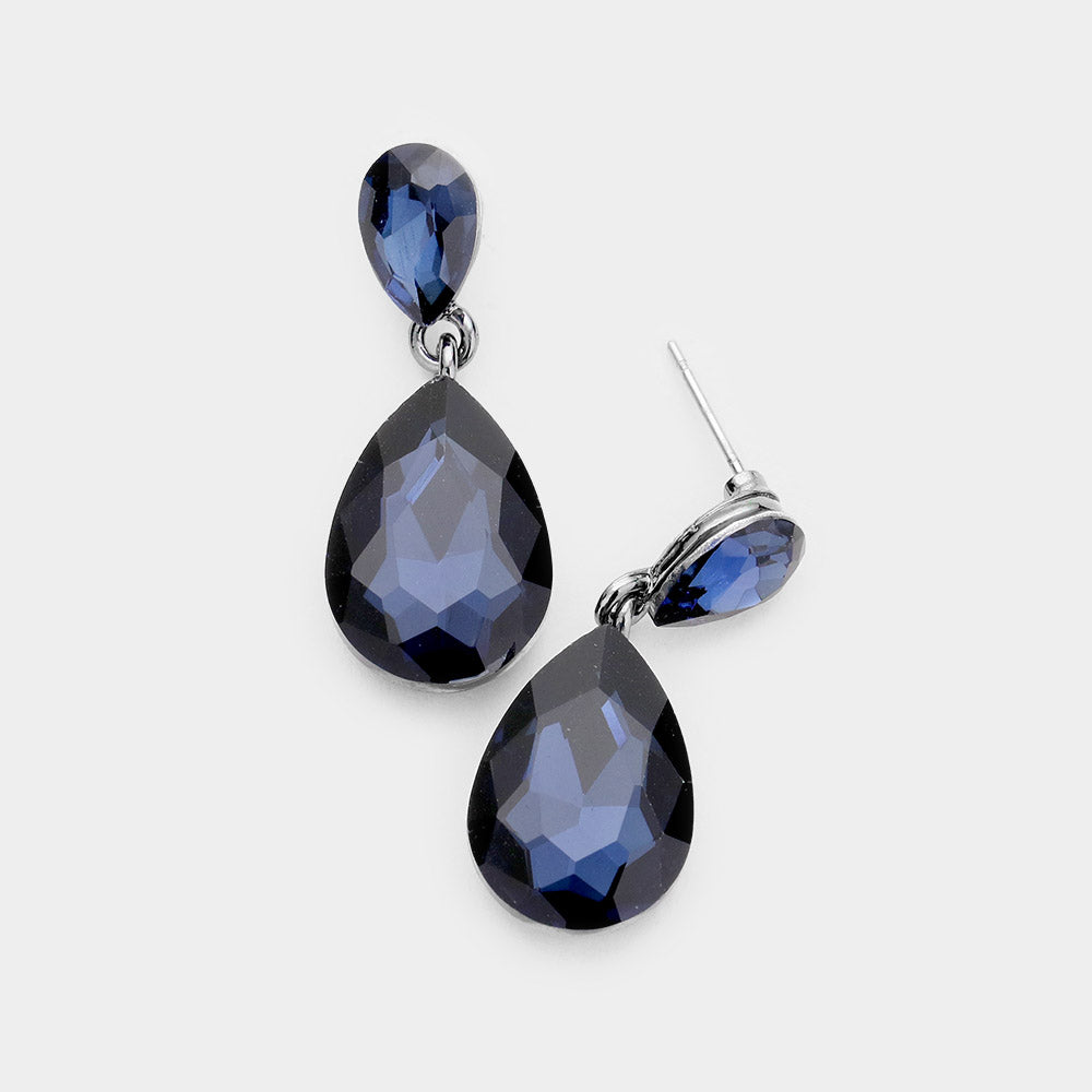 Small Navy Crystal Teardrop Dangle Earrings | Little Girls | Older Girls Interview