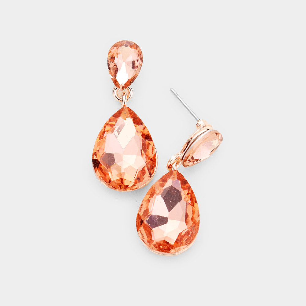 Small Peach Crystal Teardrop Dangle Earrings on Rose Gold| Little Girls | Older Girls Interview