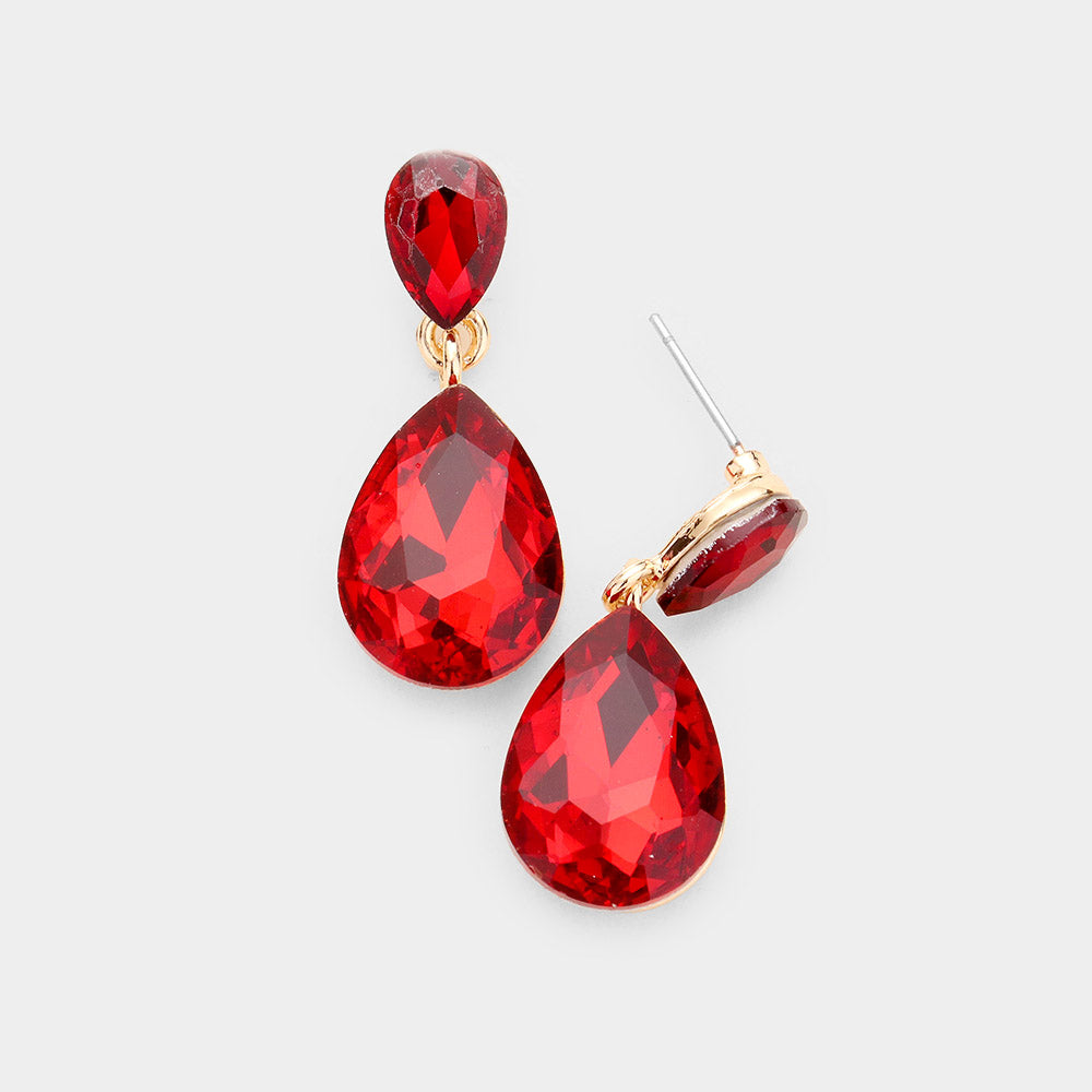 Small Red Crystal Teardrop Dangle Earrings on Gold | Little Girls | Older Girls Interview