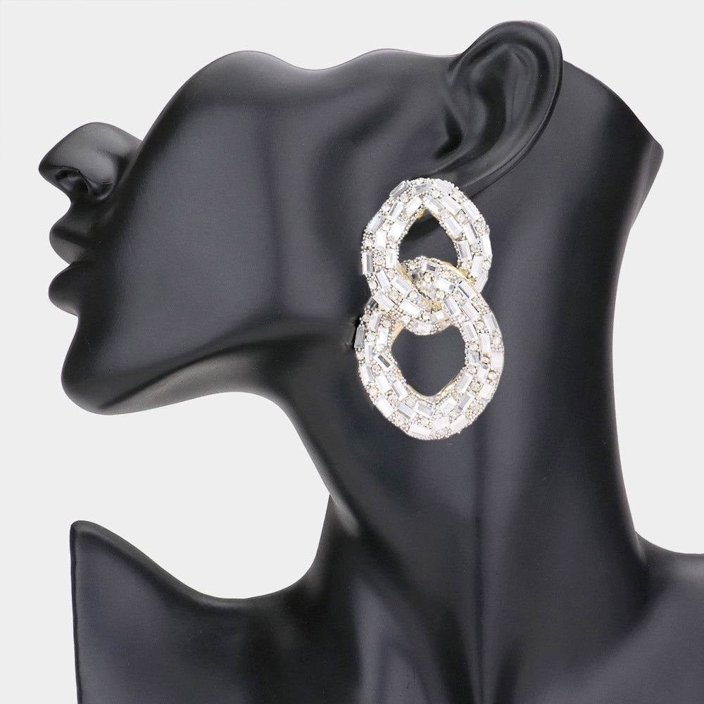 Clear Crystal Stone Link Fun Fashion Earrings on Gold | Pageant Earrings