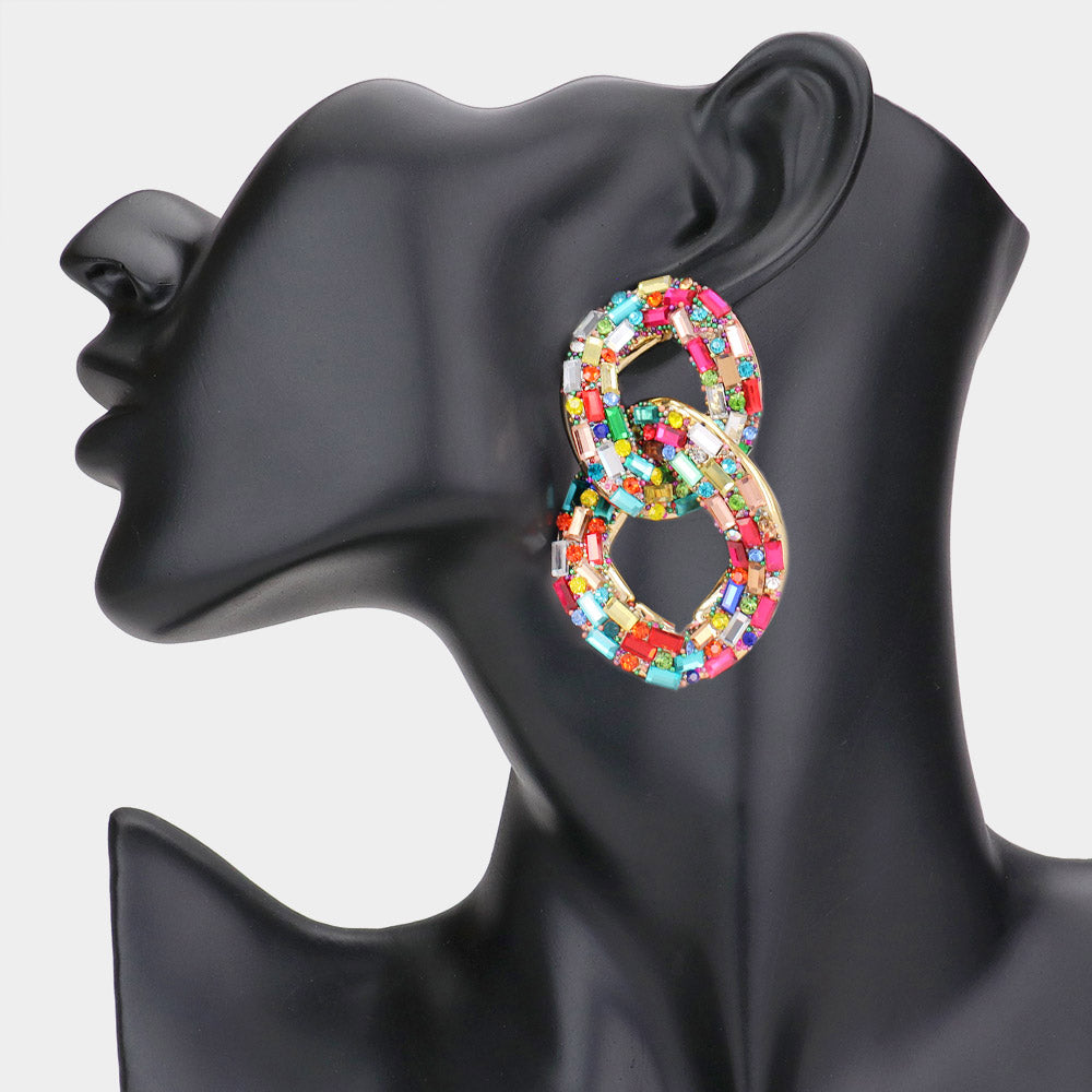 Multi-Color Crystal Stone Link Fun Fashion Earrings  | Pageant Earrings
