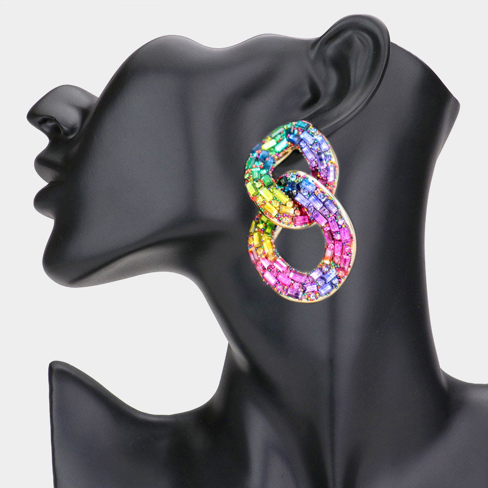Multi-Color Crystal Stone Link Fun Fashion Earrings  | Pageant Earrings