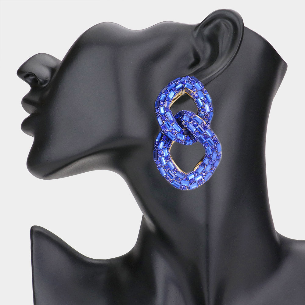 Sapphire Crystal Stone Link Fun Fashion Earrings  | Pageant Earrings