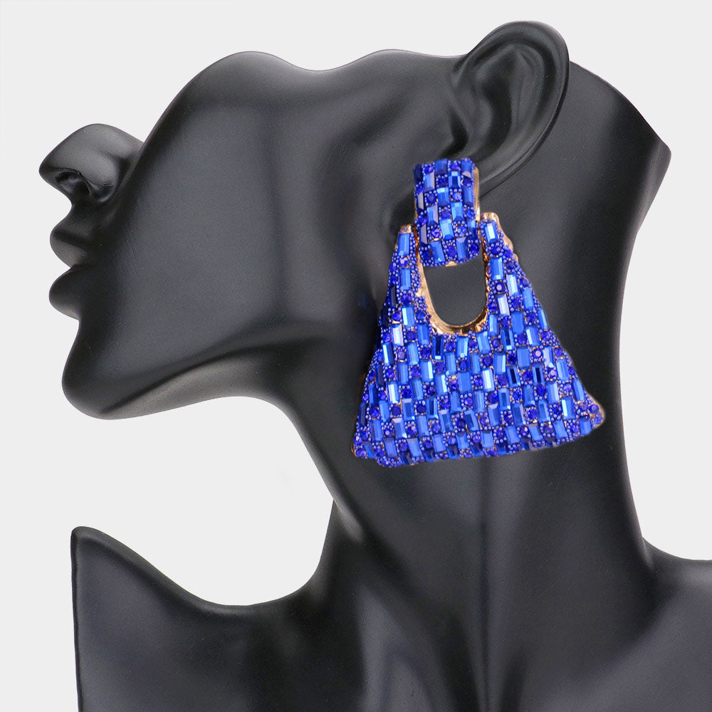 Sapphire Embellished Abstract Door Knocker Pageant Earrings  | Prom Earrings