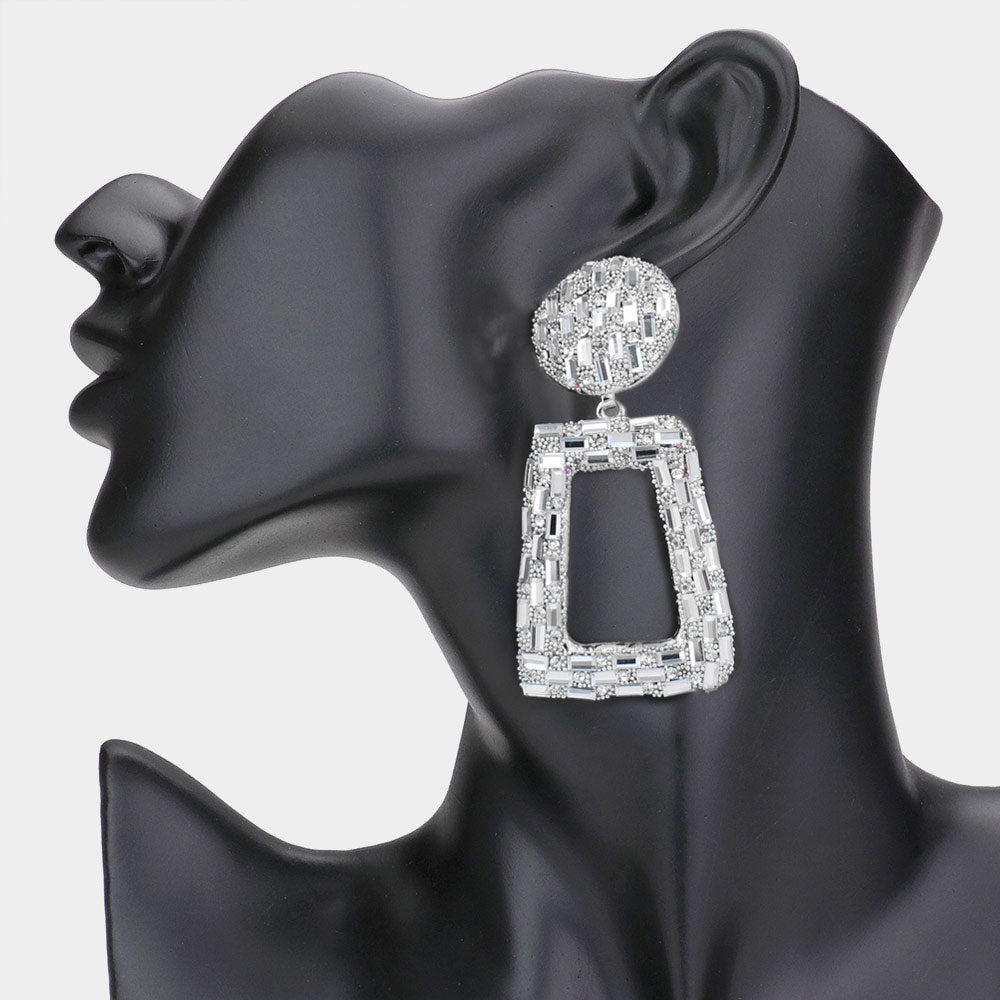 Clear Crystal Stone Embellished Door Knocker Pageant Earrings | Prom  Earrings | 561848